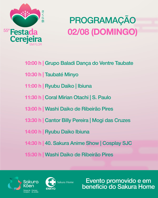 Programação de 2 de agosto, domingo