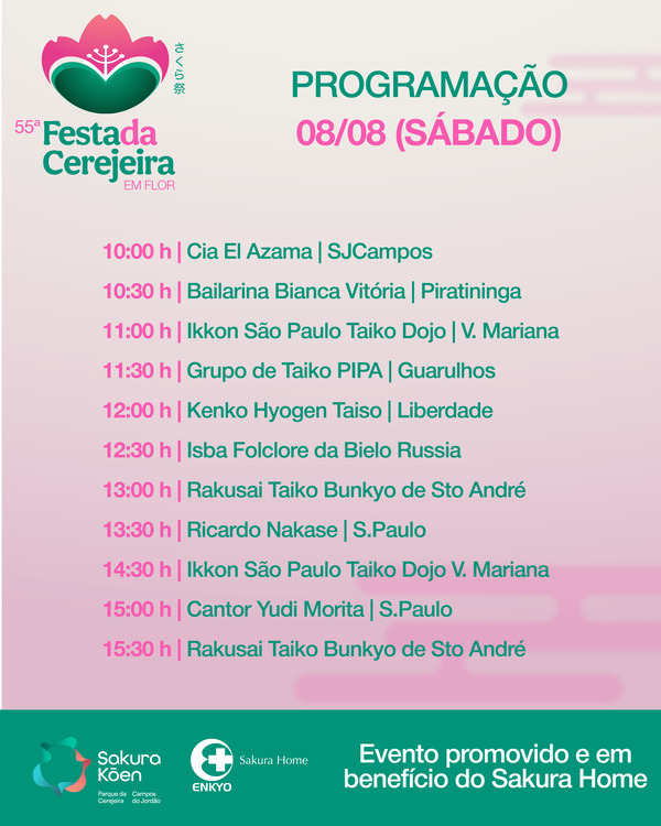 Programação de 8 de agosto, sábado